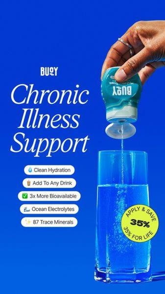 This 9:16 vertical creative highlights the functional benefits of electrolyte drops using a high-contrast blue background, bold white typography, and a clear call-to-action.